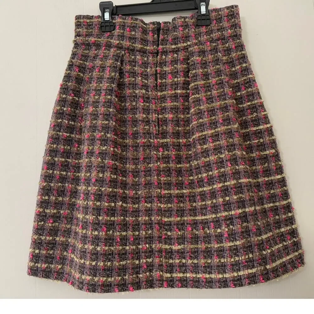 Lew Greene Private Collection Boutique Size 2 Chenille Green Pink Tweed Skirt - Picture 2 of 4